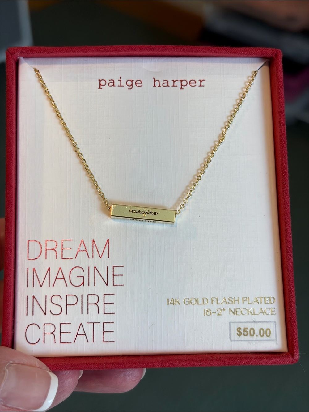 Paige Harper 14k gold plated bar necklace